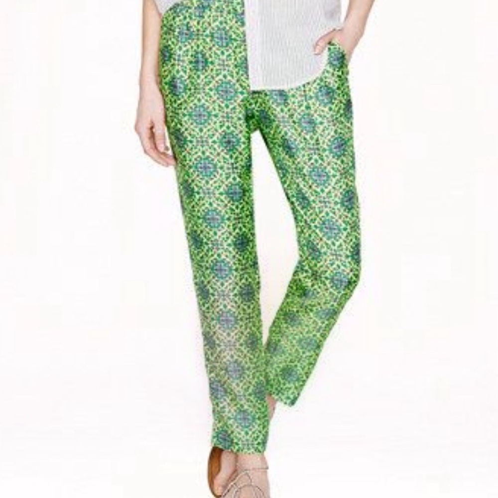 J. Crew Green Patterned Straight Leg Pants